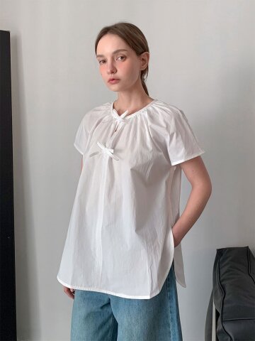 베베 리본 반팔 블라우스 (3colors)