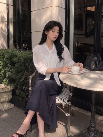 루즈핏 링클 타이넥 블라우스 (WHITE)