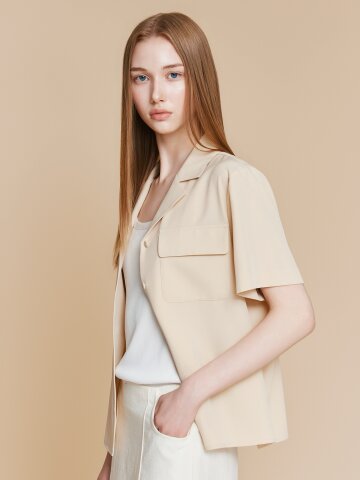 아웃 포켓 오픈 칼라 블라우스 