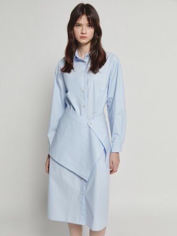 레이어드 랩 벨티드 셔츠 원피스 