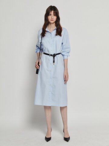 레이어드 랩 벨티드 셔츠 원피스 