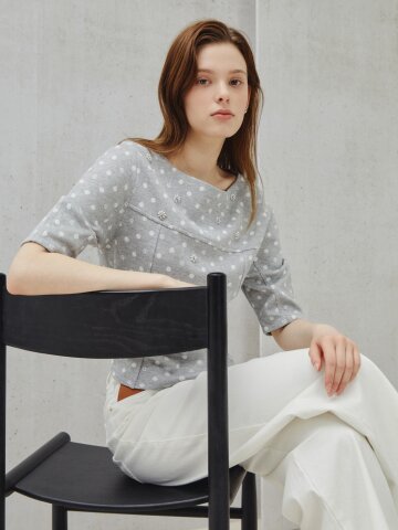 주얼 비딩 도트 자카드 니트 탑 