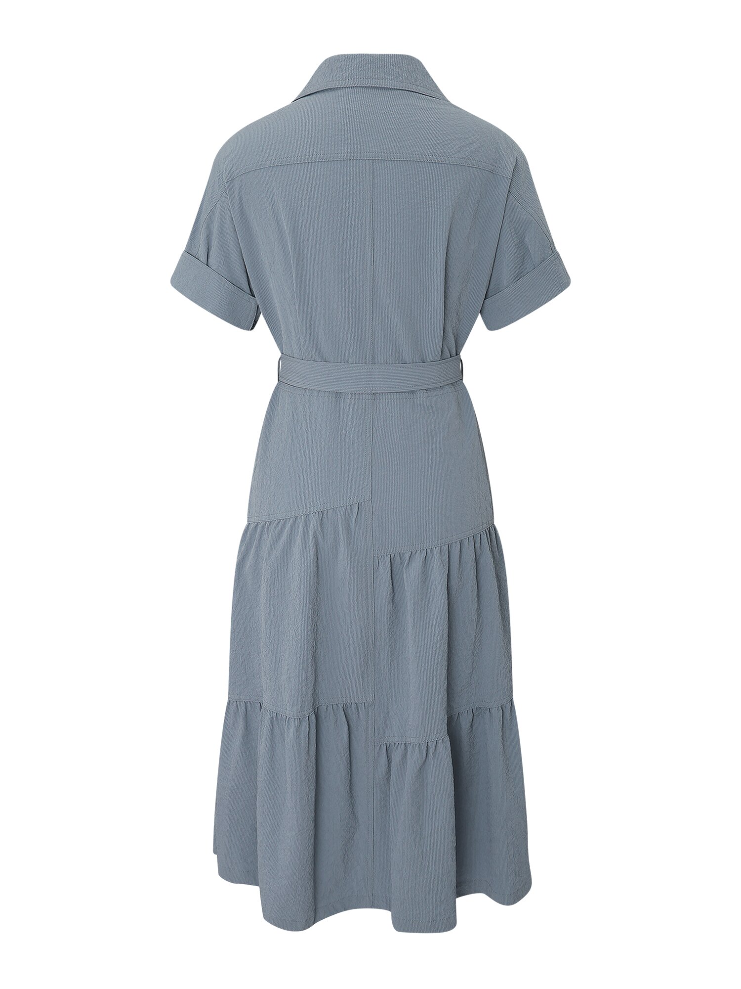 벨티드 셔링 플레어 원피스 (BLUE)