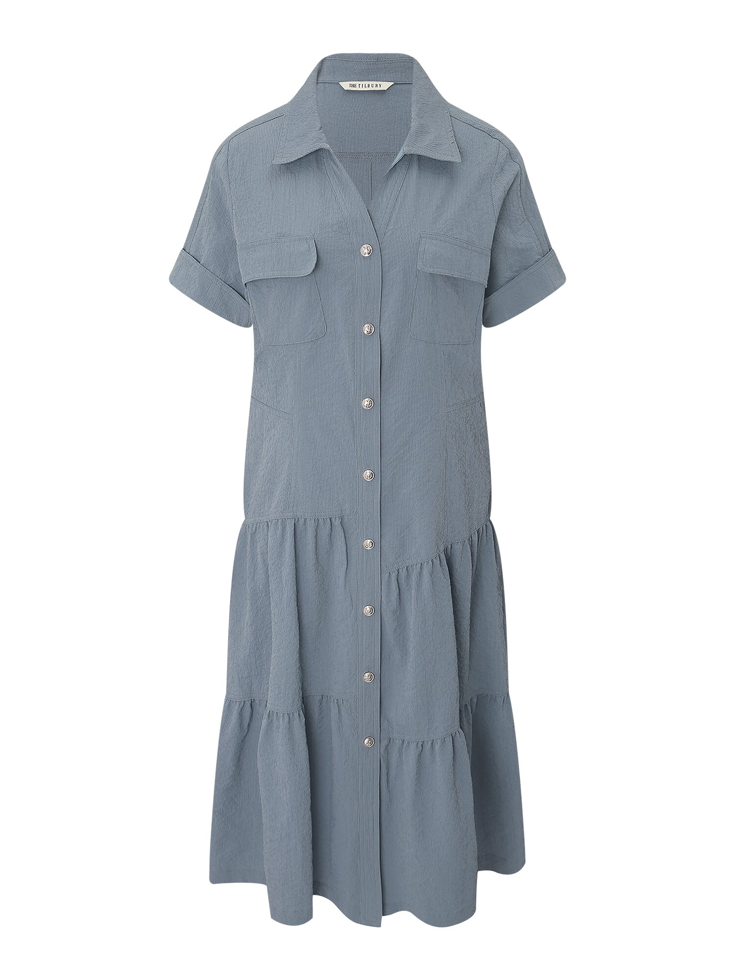 벨티드 셔링 플레어 원피스 (BLUE)