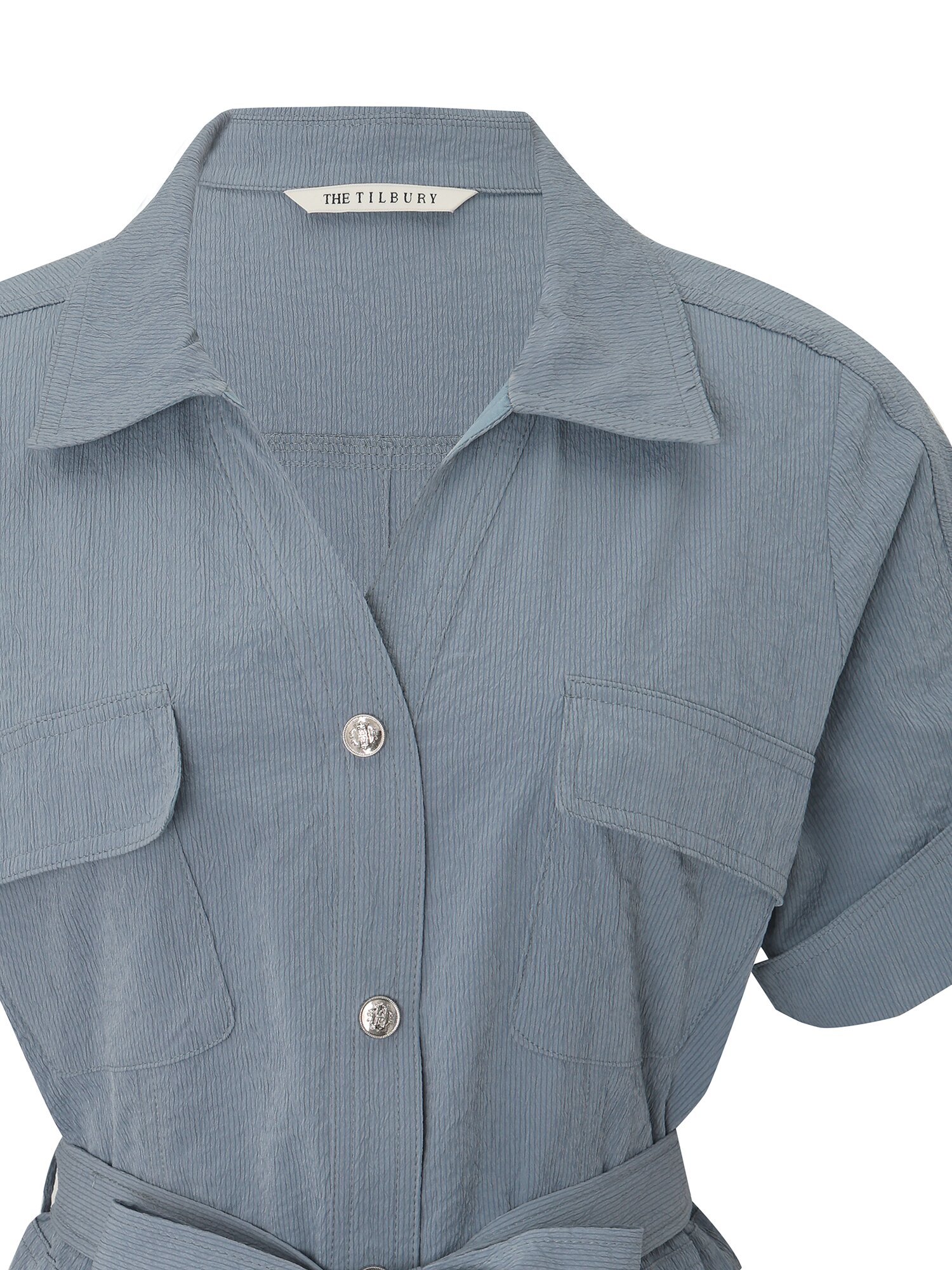 벨티드 셔링 플레어 원피스 (BLUE)