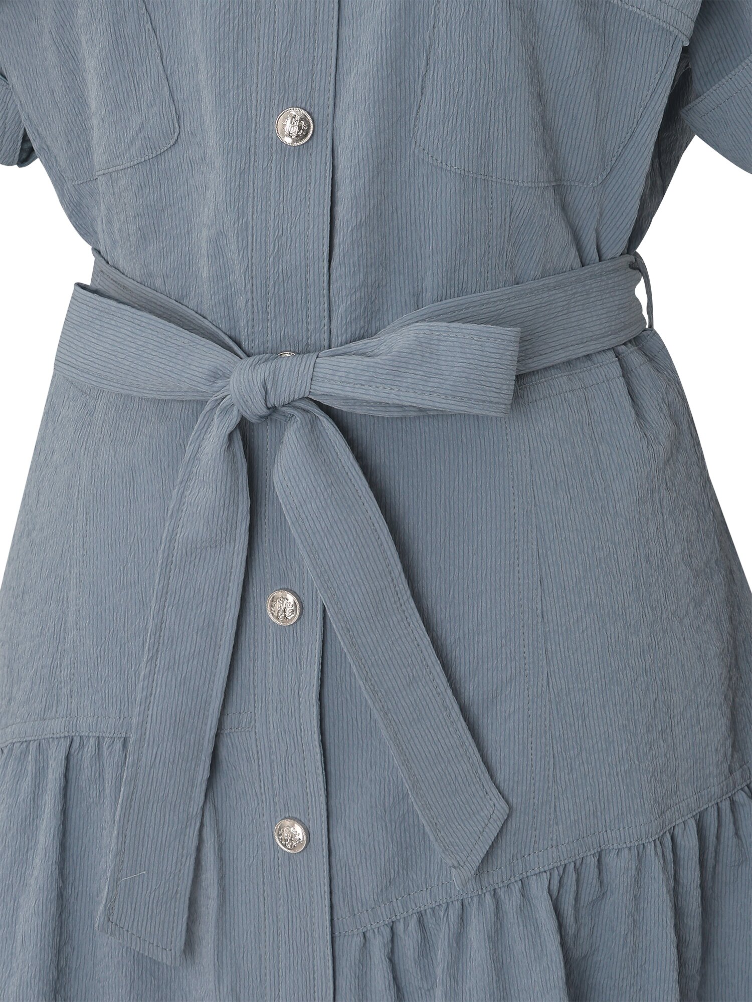 벨티드 셔링 플레어 원피스 (BLUE)