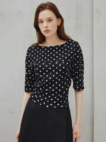 주얼 비딩 도트 자카드 니트 탑 