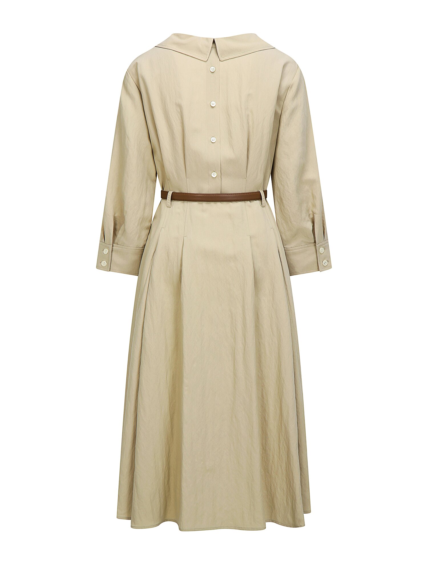 벨티드 백 버튼 플레어 셔츠 원피스 (BEIGE)