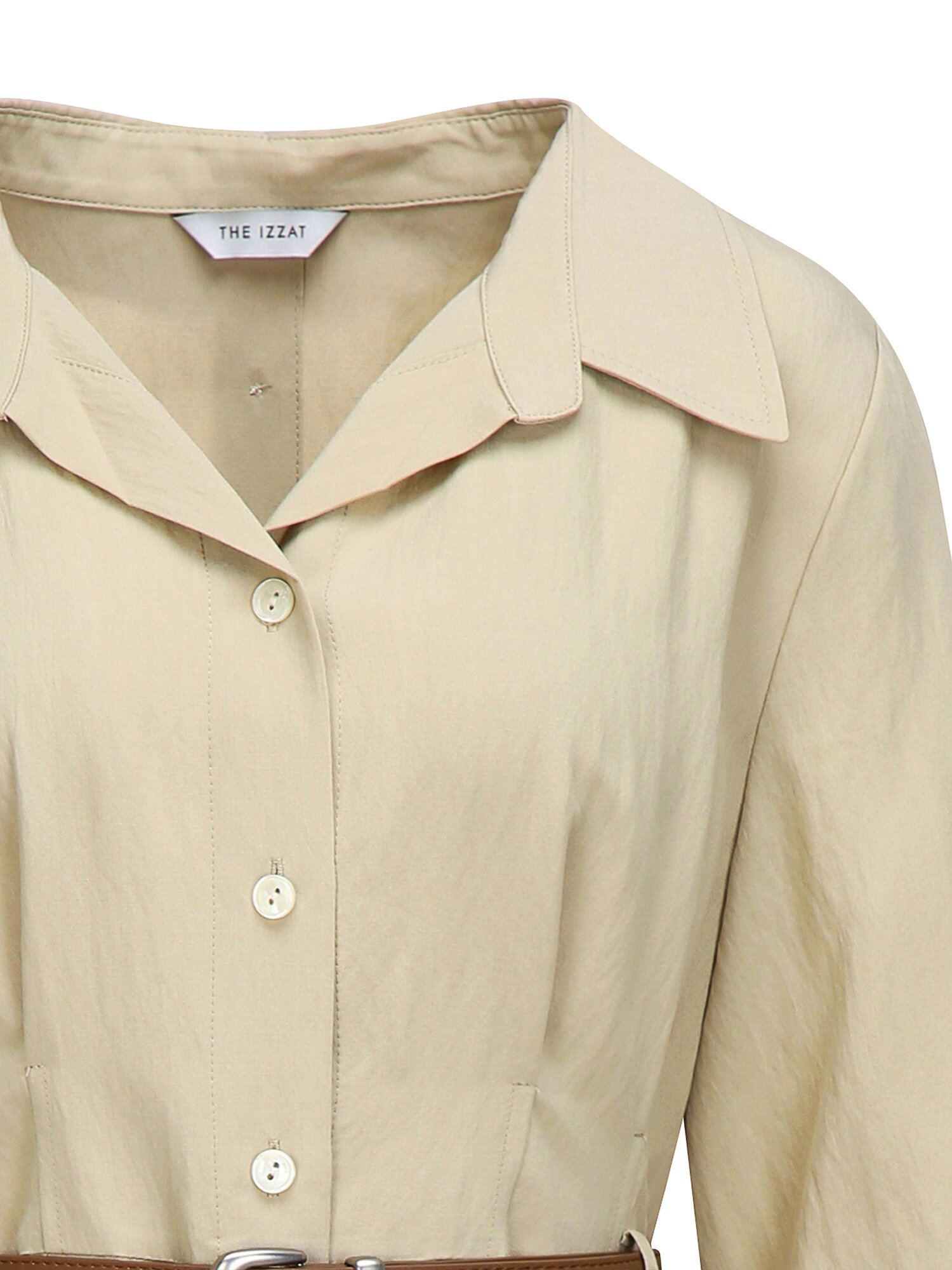 벨티드 백 버튼 플레어 셔츠 원피스 (BEIGE)