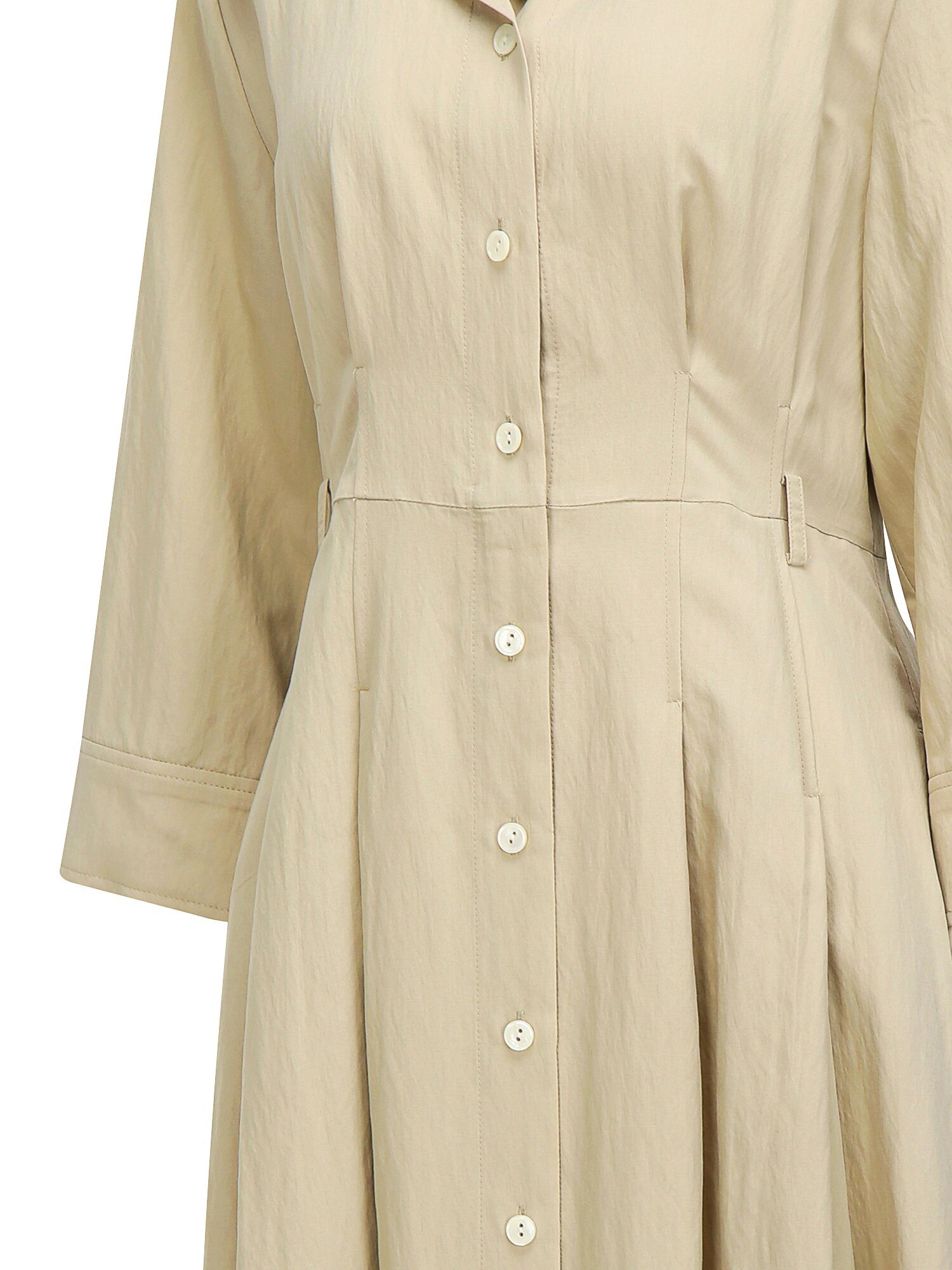 벨티드 백 버튼 플레어 셔츠 원피스 (BEIGE)