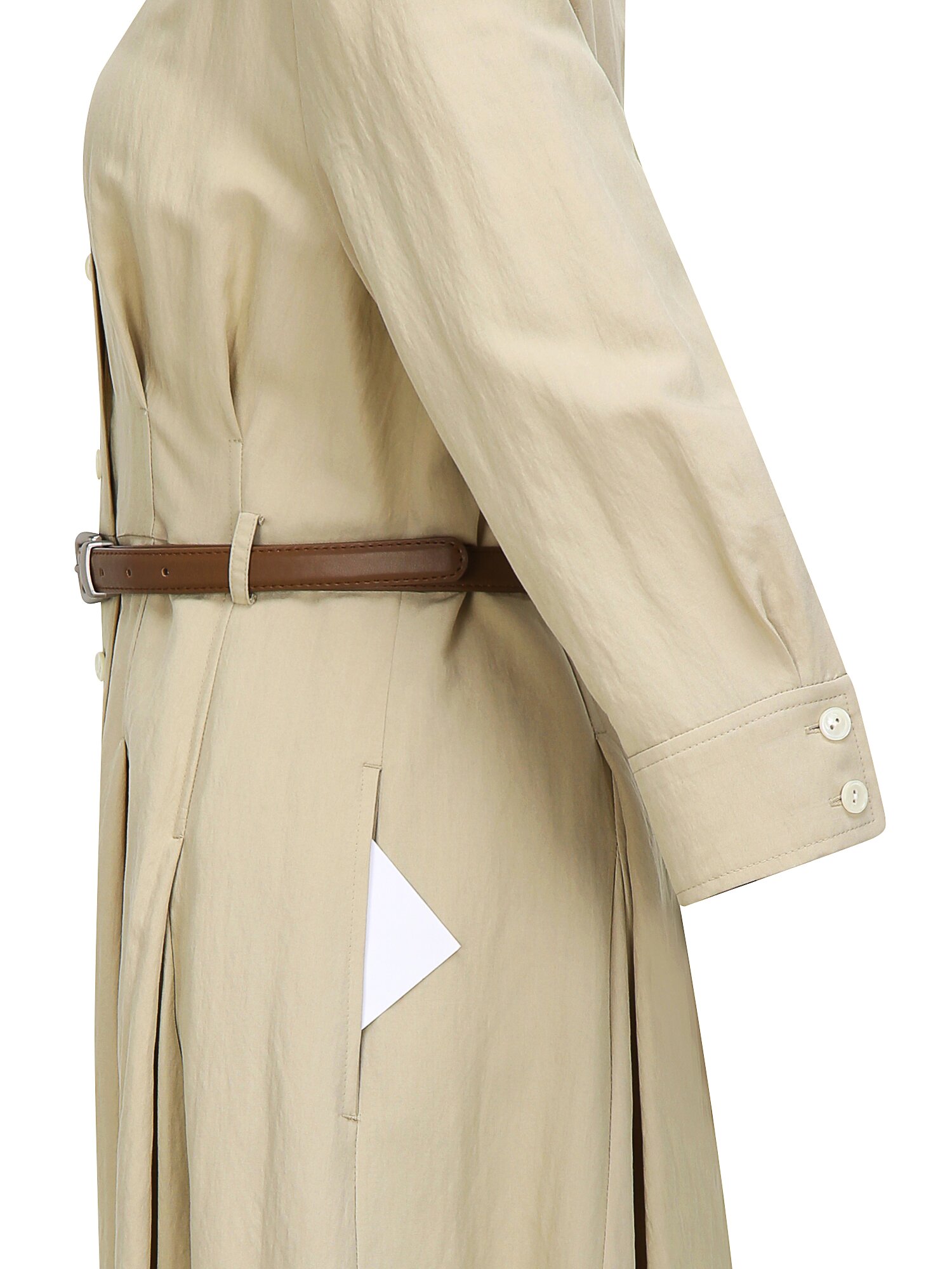 벨티드 백 버튼 플레어 셔츠 원피스 (BEIGE)