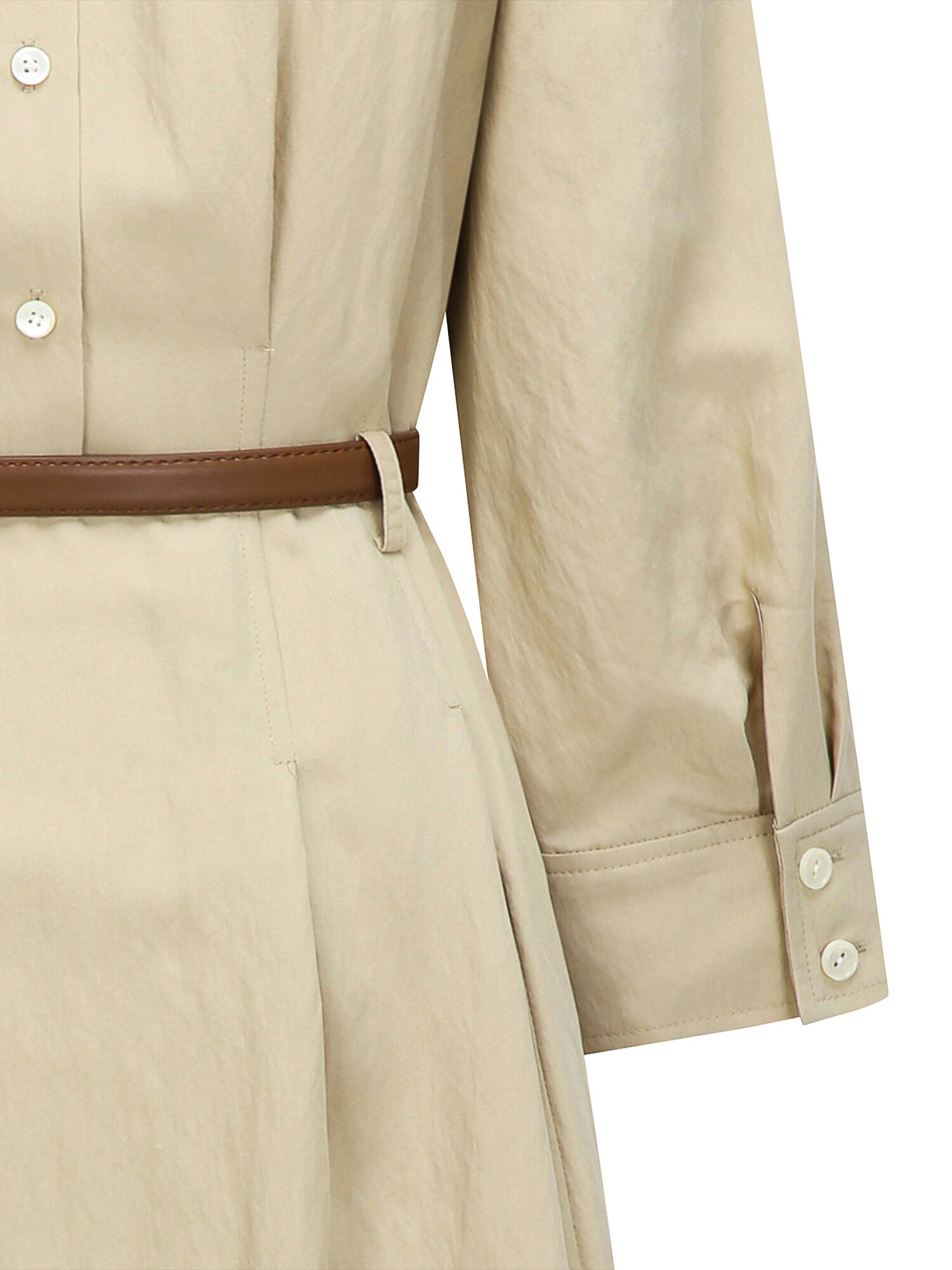 벨티드 백 버튼 플레어 셔츠 원피스 (BEIGE)