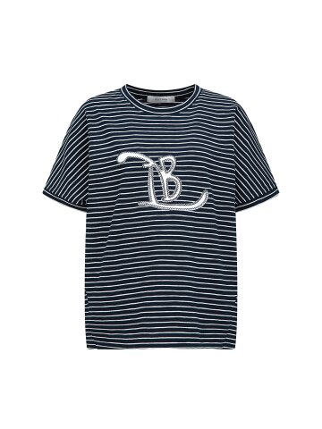 스트라이프 로고 자수 티셔츠 