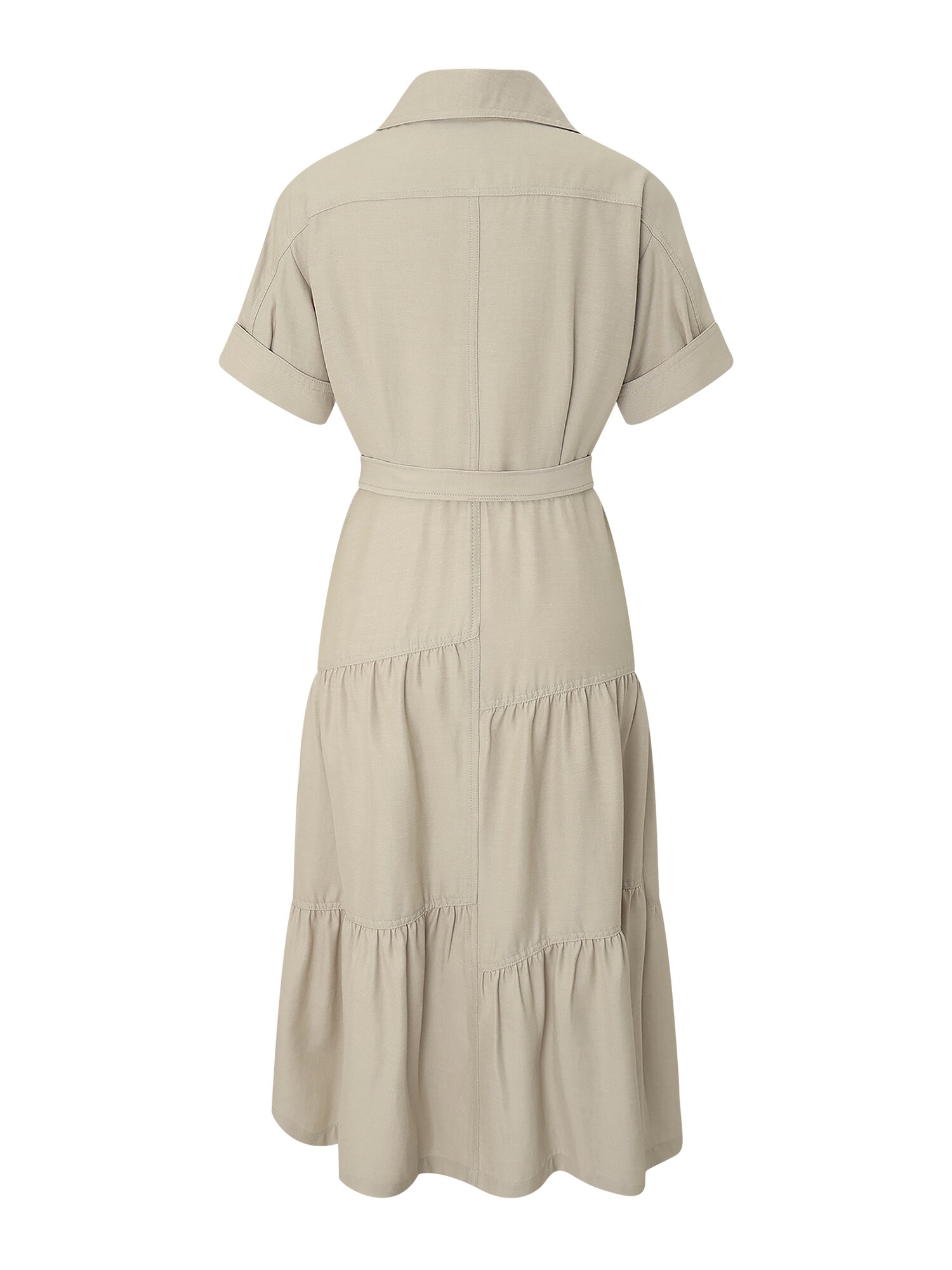 벨티드 셔링 오픈칼라 원피스 (BEIGE)