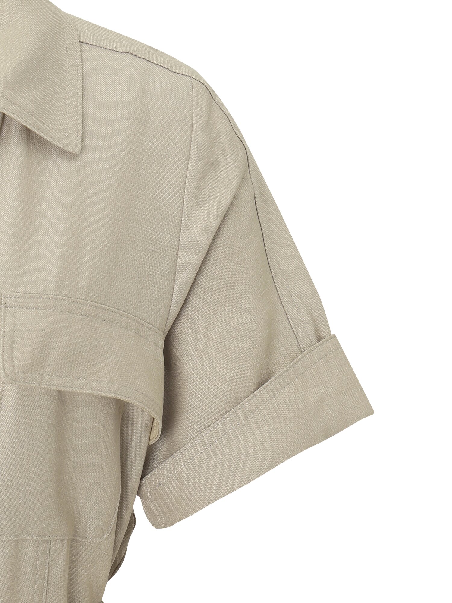 벨티드 셔링 오픈칼라 원피스 (BEIGE)