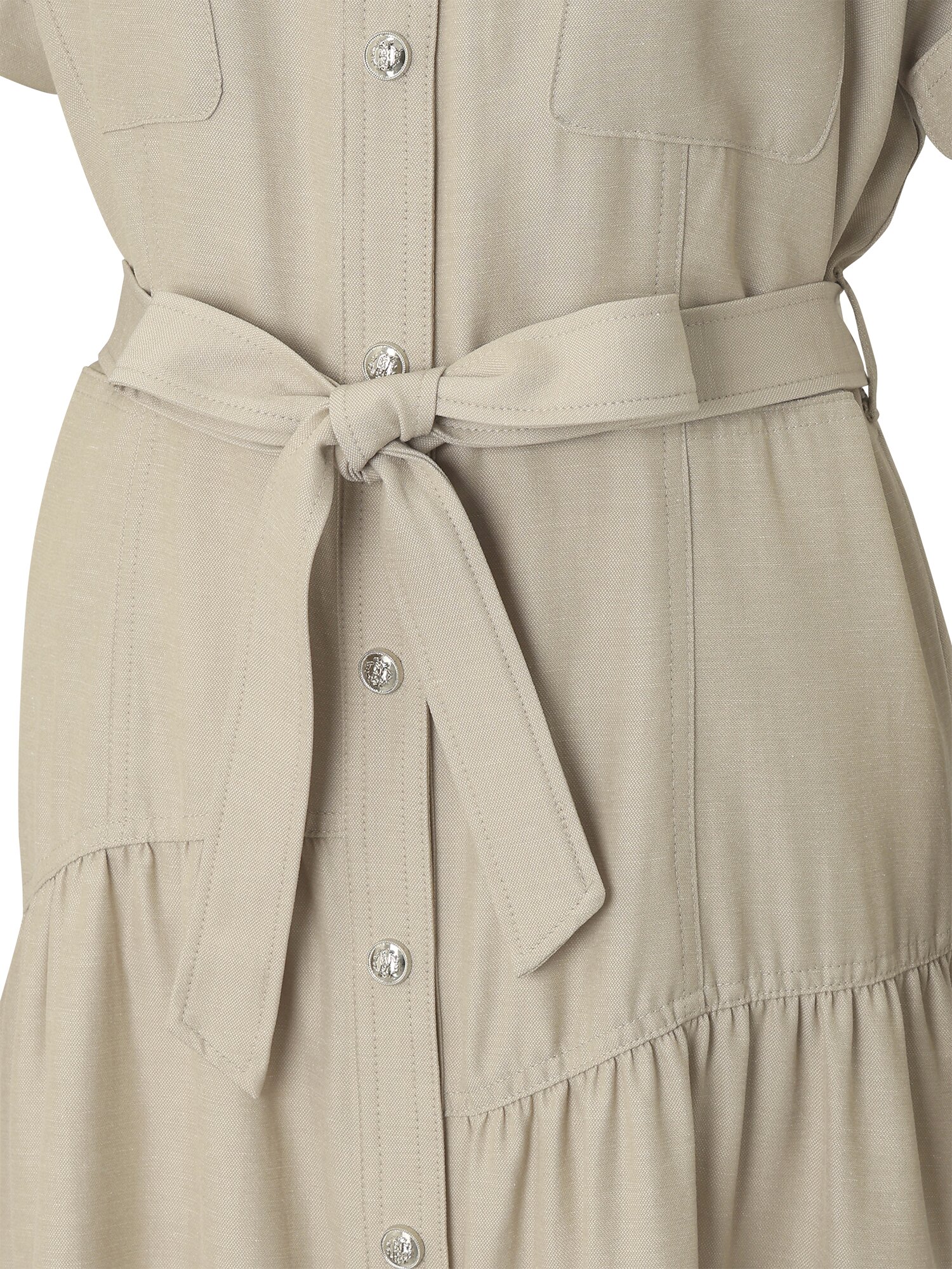 벨티드 셔링 오픈칼라 원피스 (BEIGE)