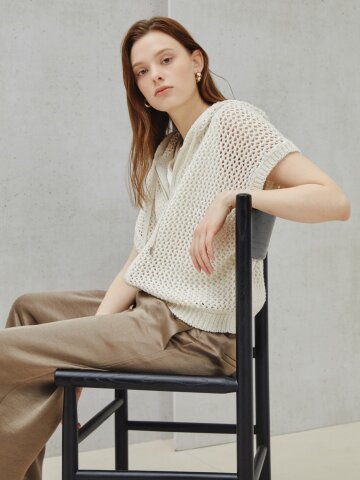 시퀸 믹스 크로셰 후드 집업 베스트 