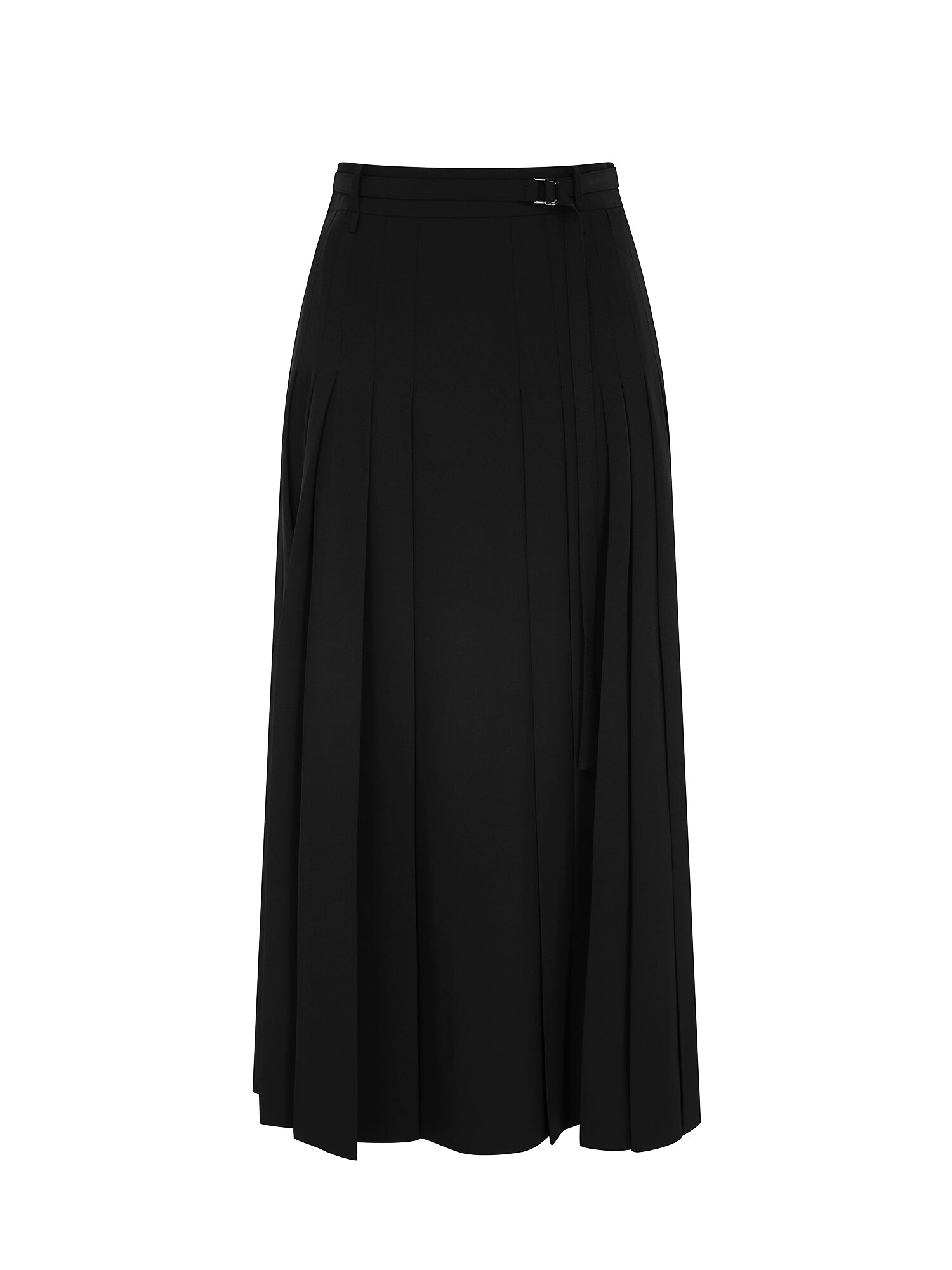 벨티드 백 밴딩 플리츠 스커트 (BLACK)