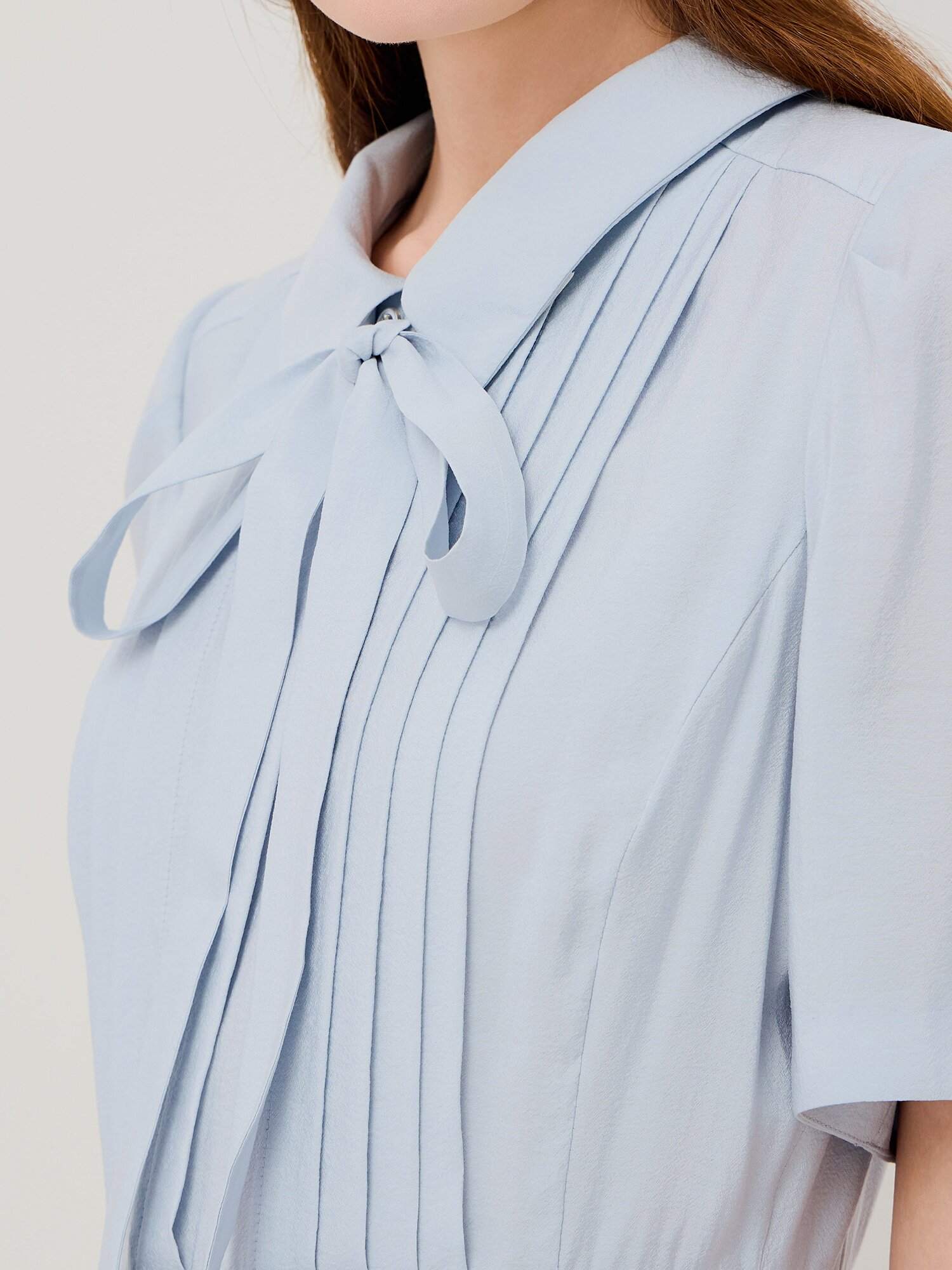 타이 핀턱 플레어 셔츠 원피스 (SKY BLUE)