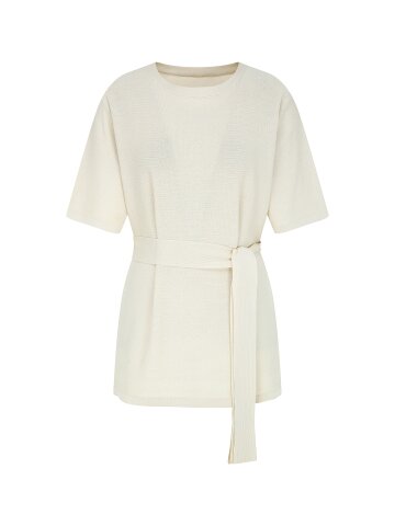 벨티드 린넨 롱 풀오버 니트 