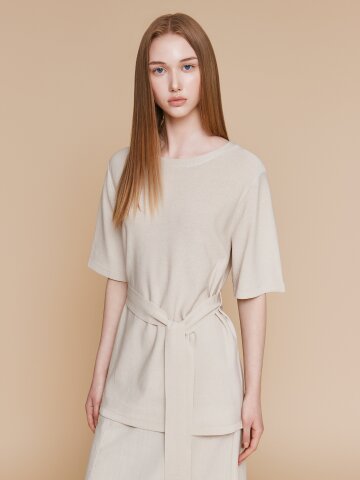 벨티드 린넨 롱 풀오버 니트 