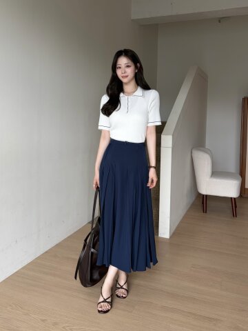 벨티드 백 밴딩 플리츠 스커트 