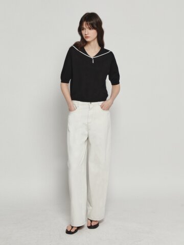 배색 세일러 칼라 풀오버 니트 