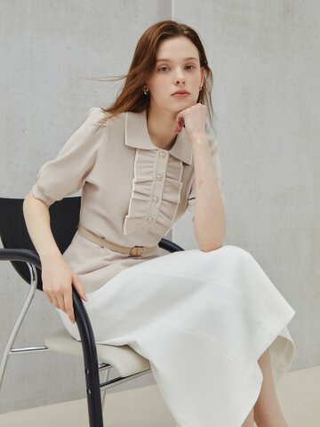 러플 플래킷 벨티드 니트 풀오버 