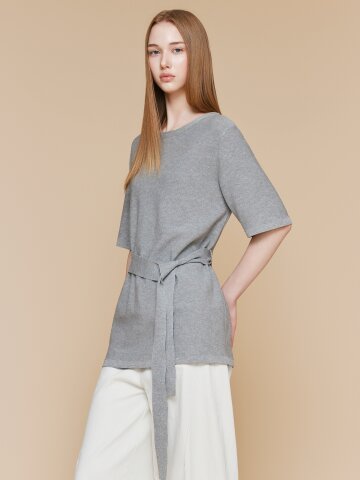 벨티드 린넨 롱 풀오버 니트 