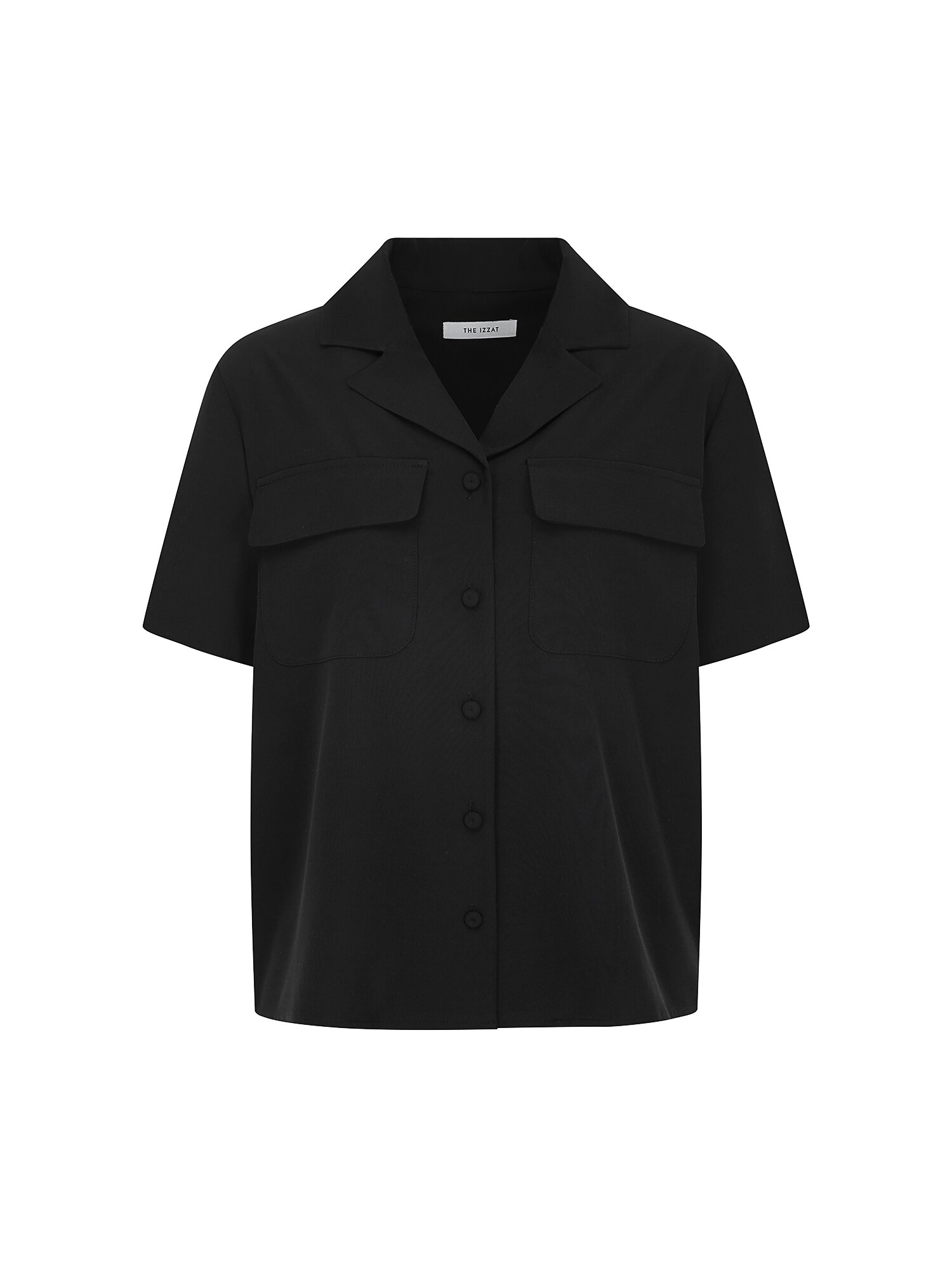 아웃 포켓 오픈 칼라 블라우스 (BLACK)