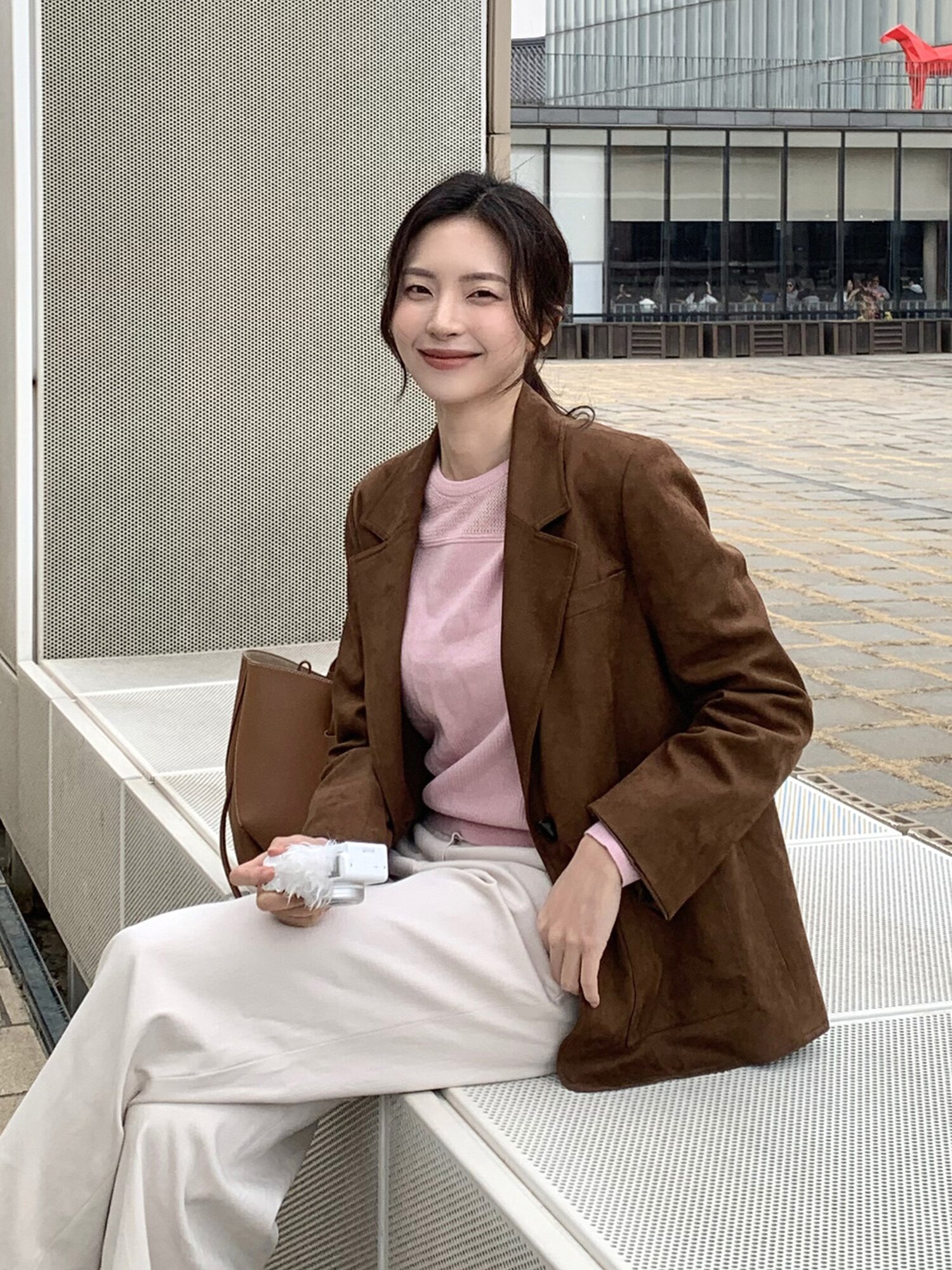 스웨이드 아웃 포켓 싱글 재킷 (BROWN)