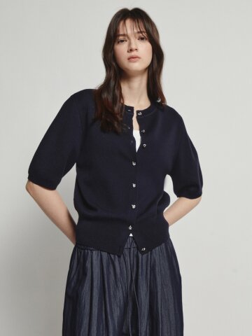 린넨 메탈 버튼 라운드넥 가디건 