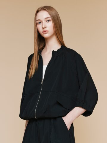 오버핏 스트링 밴딩넥 집업 재킷 