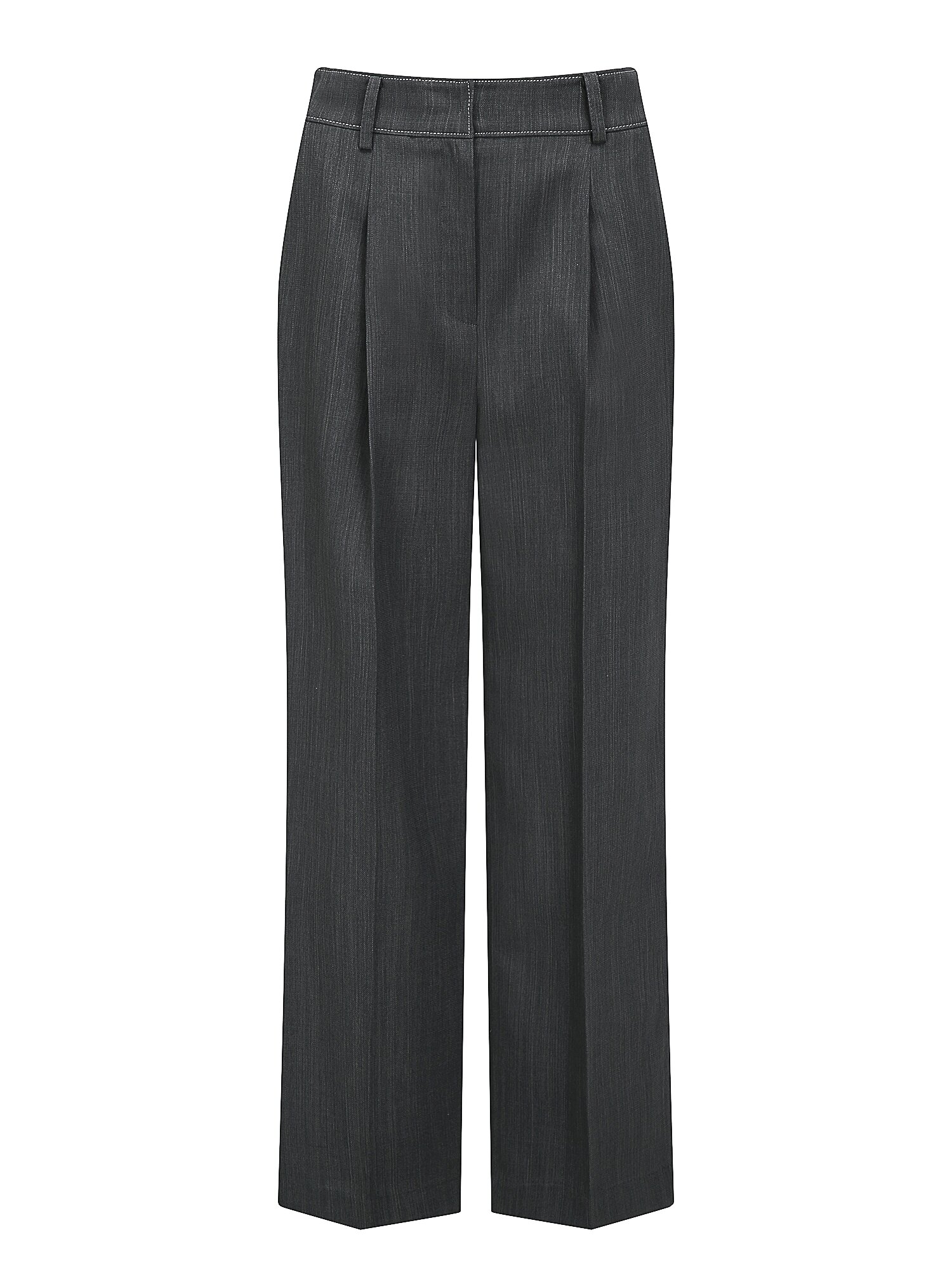 린넨 스티치 원턱 와이드 팬츠 (DARK GREY)