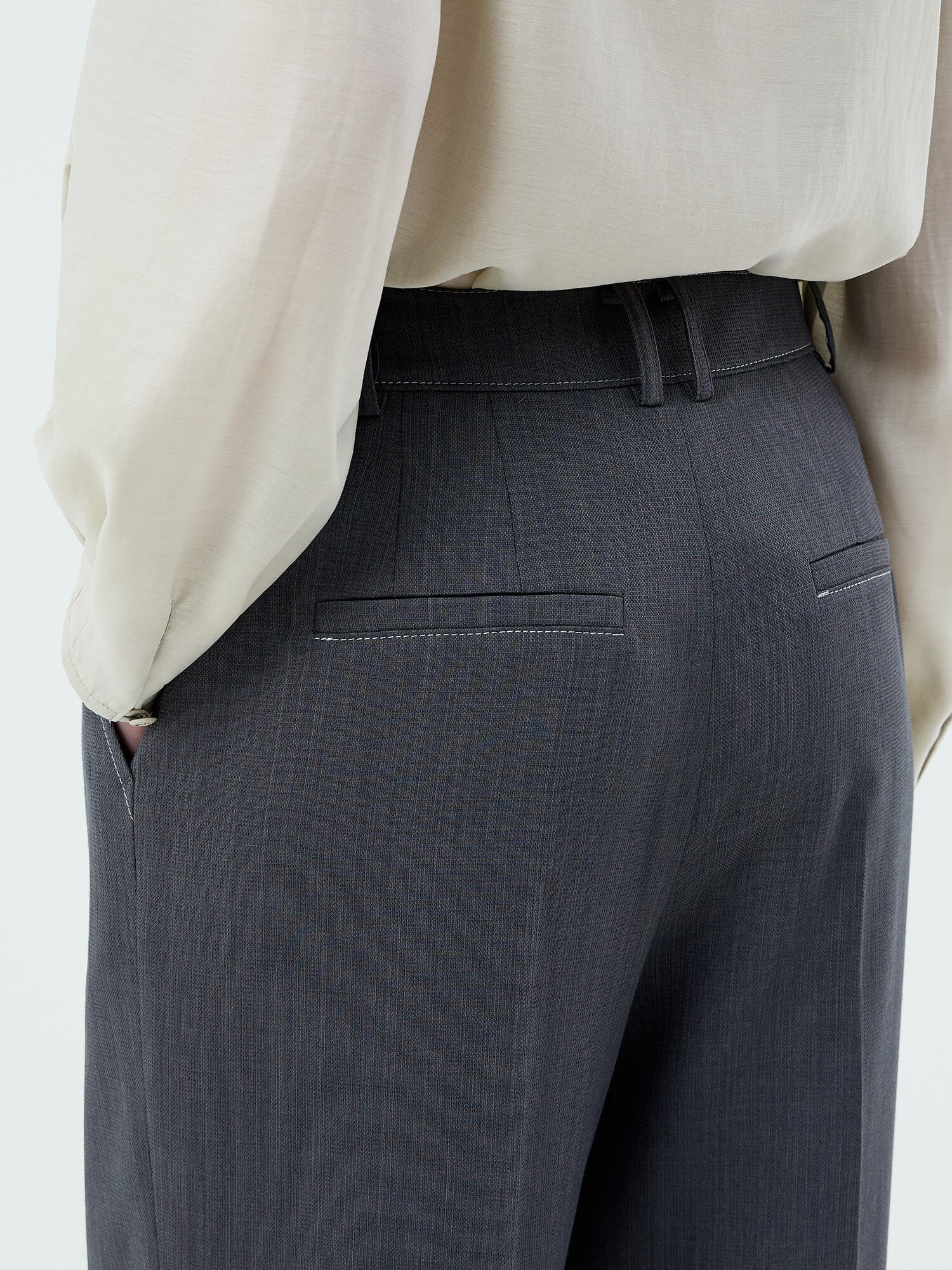 린넨 스티치 원턱 와이드 팬츠 (DARK GREY)