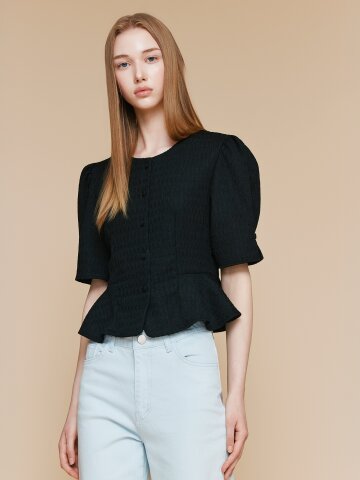 퍼프 슬리브 페플럼 블라우스 