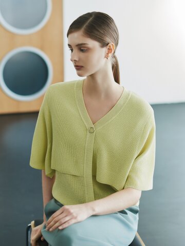 글리터 레이어 브이넥 풀오버 니트 