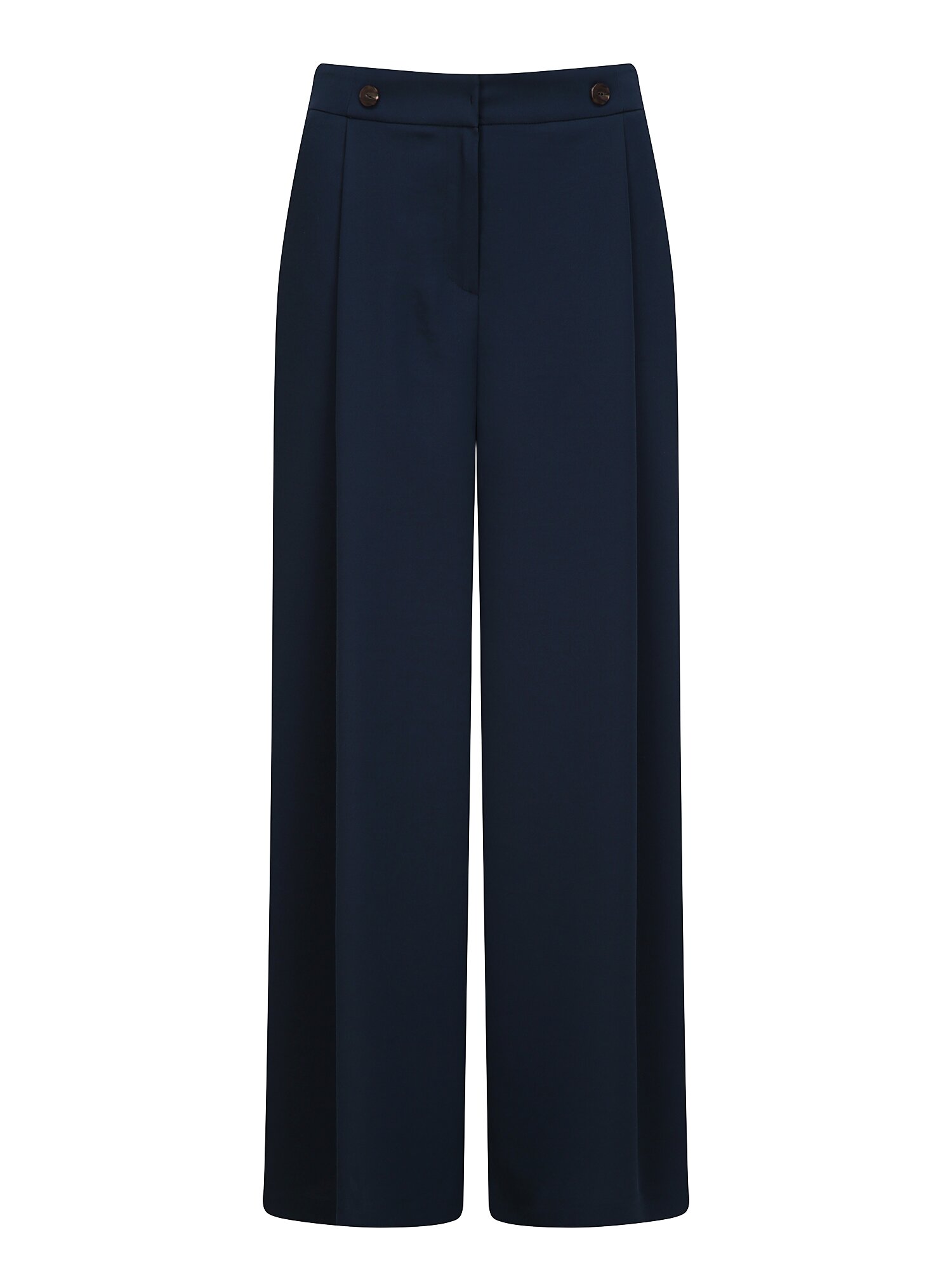 버튼 장식 백 밴딩 와이드 팬츠 (NAVY)