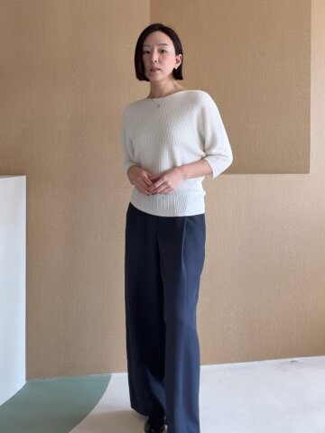 버튼 장식 백 밴딩 와이드 팬츠 