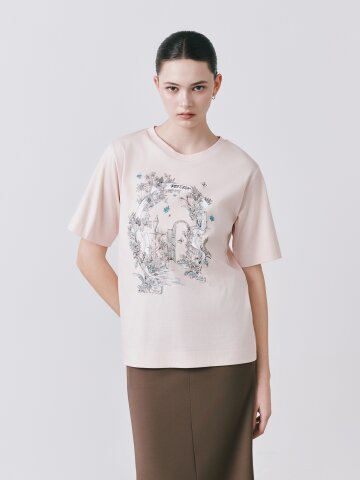 루즈핏 코튼 비딩 프린트 티셔츠 