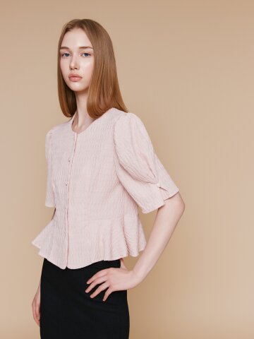 퍼프 슬리브 페플럼 블라우스 