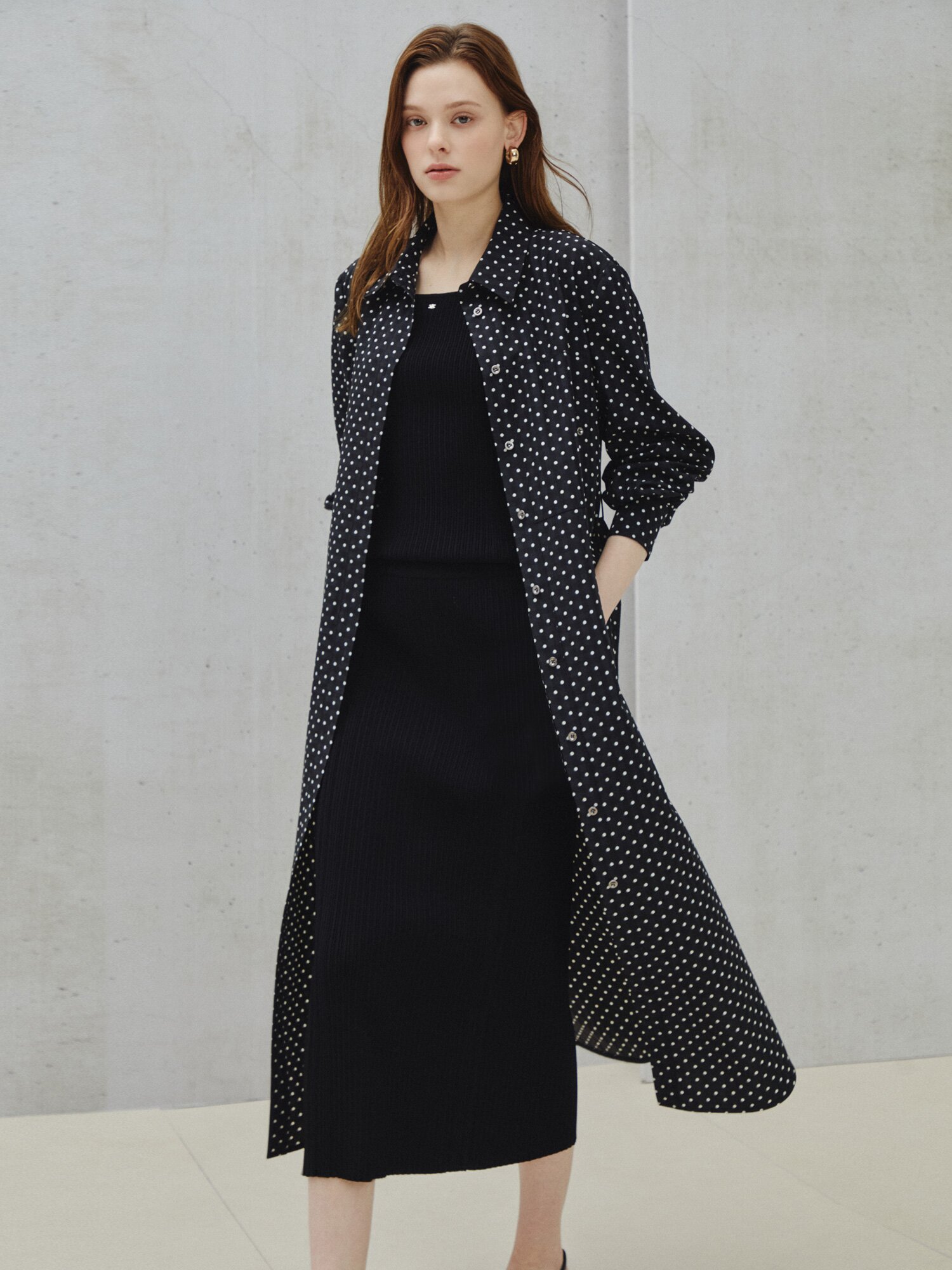 클래식 도트 프린트 셔츠 드레스 (BLACK)