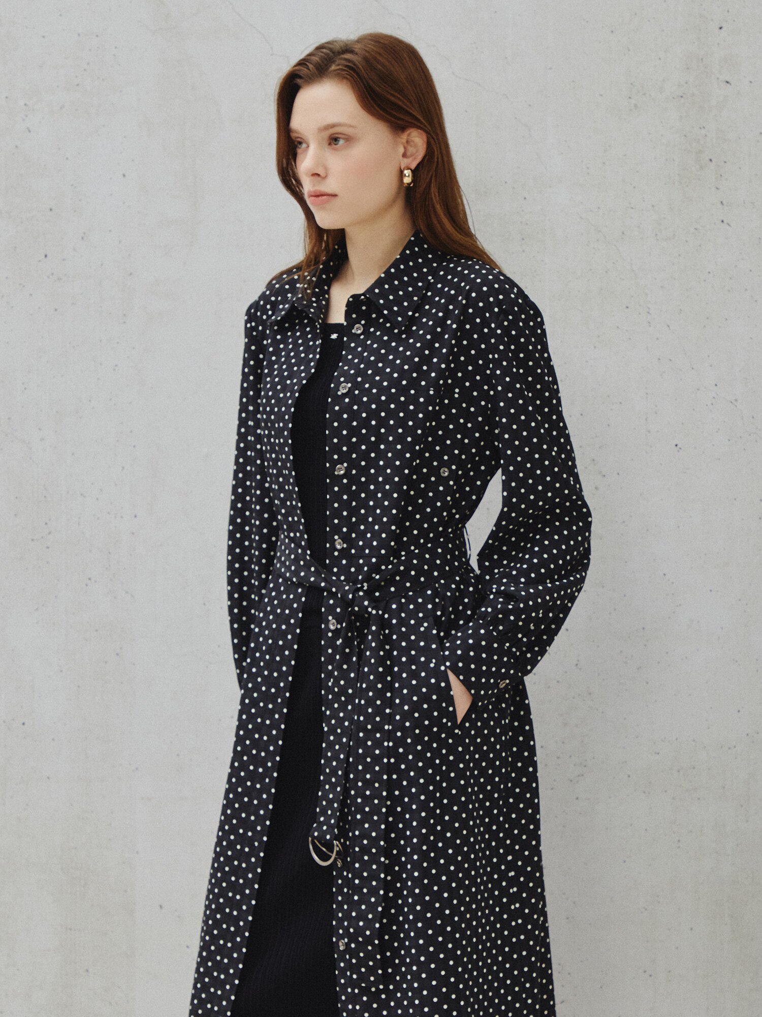 클래식 도트 프린트 셔츠 드레스 (BLACK)