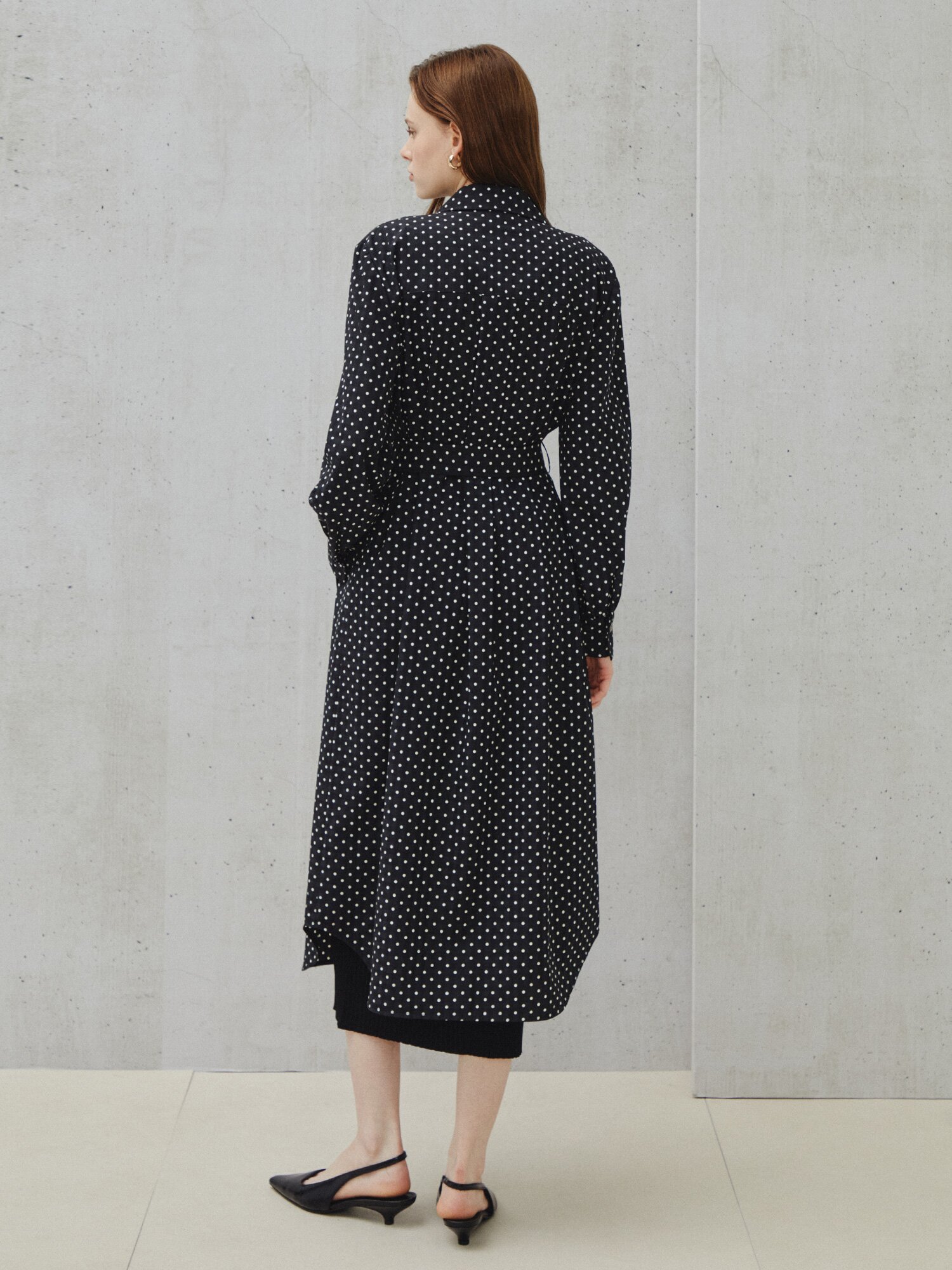 클래식 도트 프린트 셔츠 드레스 (BLACK)