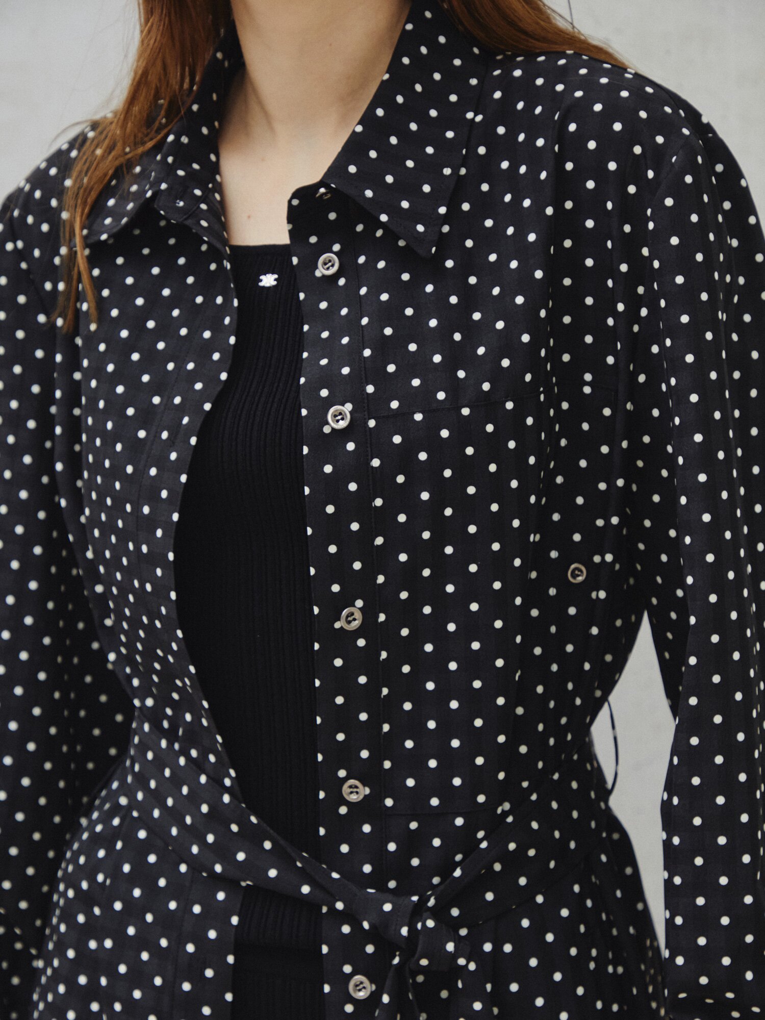 클래식 도트 프린트 셔츠 드레스 (BLACK)