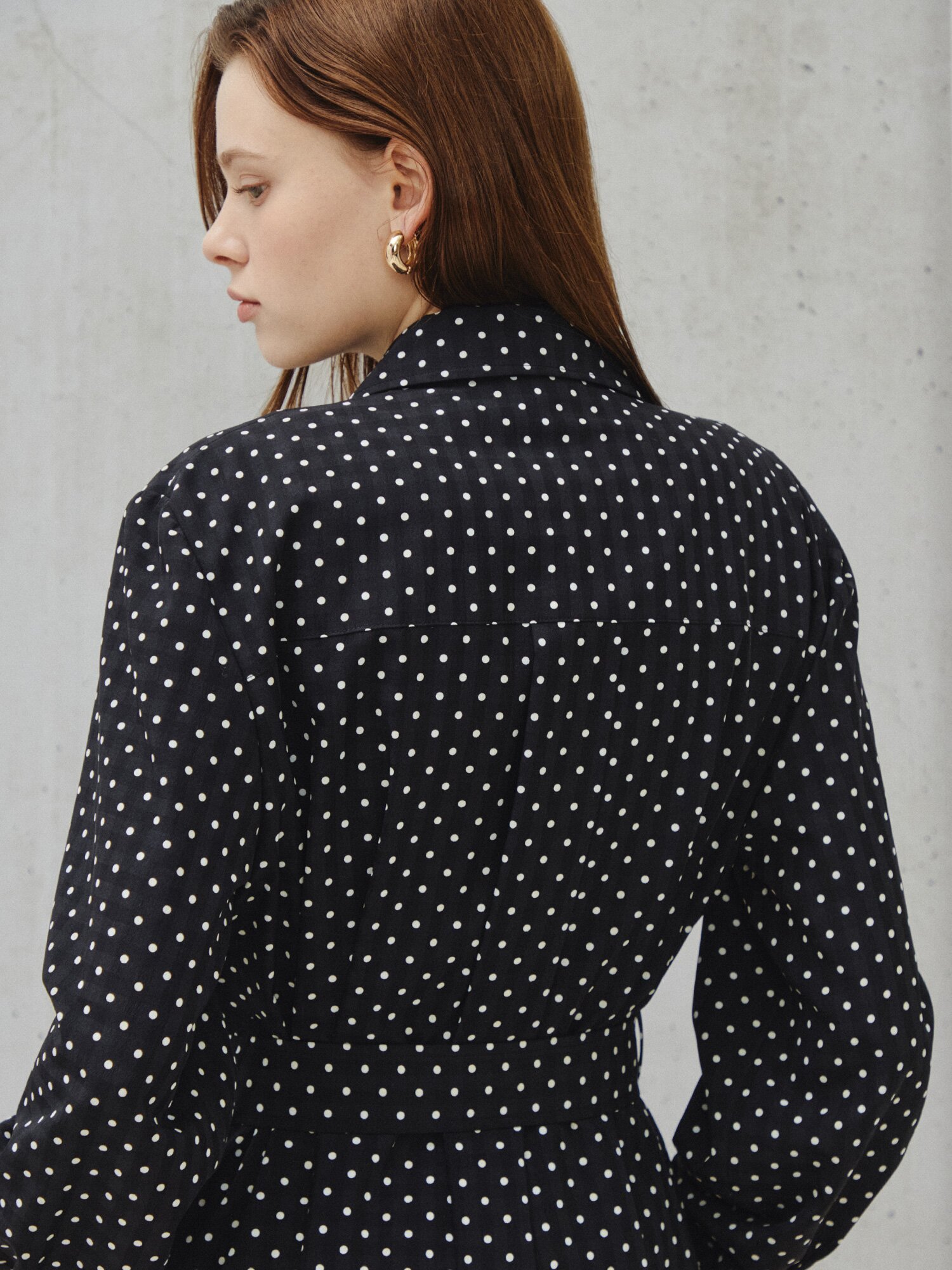 클래식 도트 프린트 셔츠 드레스 (BLACK)