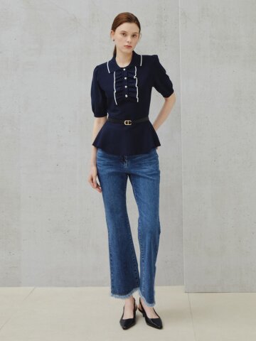 내추럴 워시드 프린지 데님 팬츠 