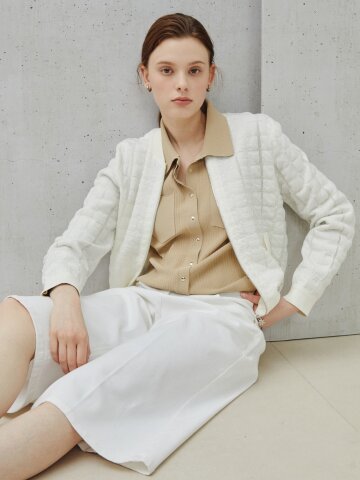 폴리쉬 텍스처드 퀼팅 집업 카디건 