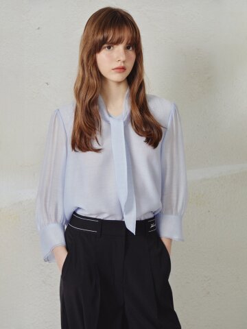 타이넥 7부 블라우스 