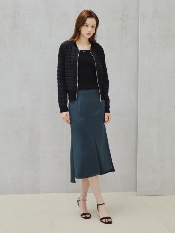 글로우 새틴 머메이드 미디 스커트 